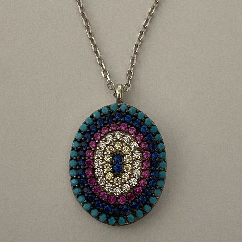 🧿925 sterling silver evil eye cz stones necklace - Picture 4 of 4